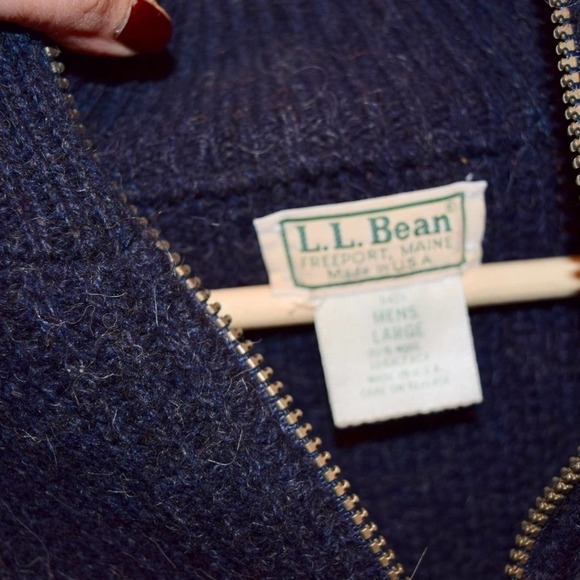 L.L.Bean-  knitted wool navy zipper closure jacket - Vintage Men's size Large - Picture 4 of 4